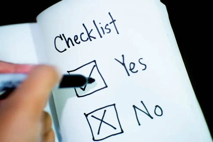 checklist with yes and no boxes