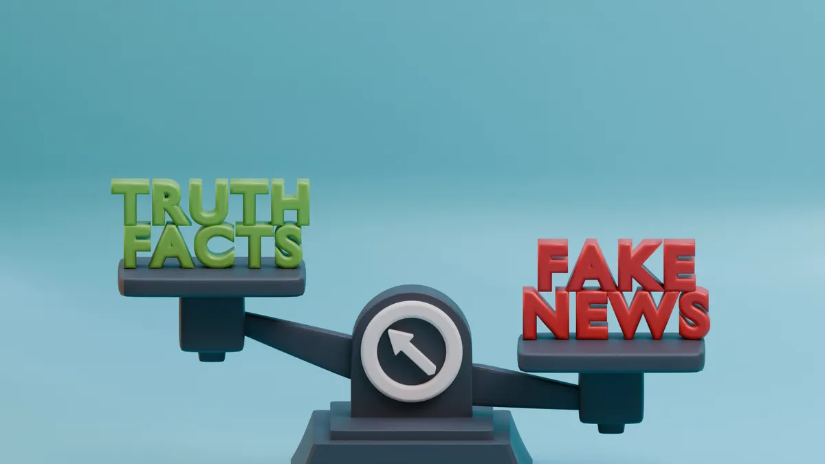 Balance scale for truth versus fake news