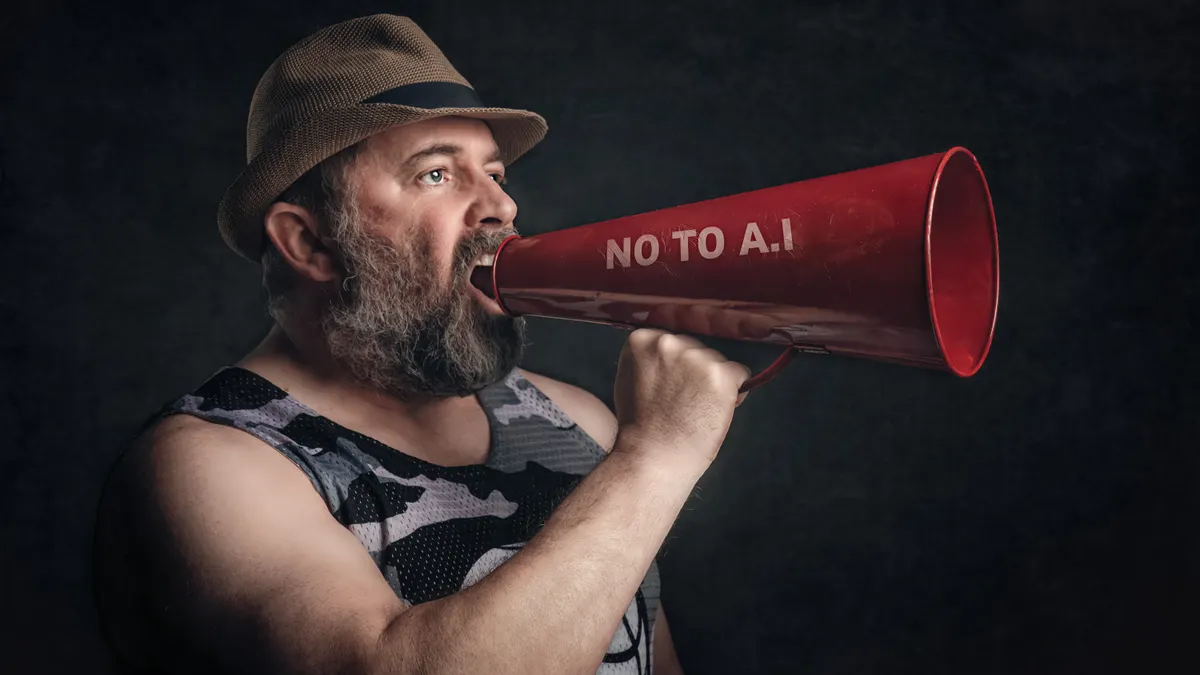 How to fact-check AI-generated Amazon affiliate content How to fact-check AI-generated Amazon affiliate content — Man Protesting AI with Red Megaphone
