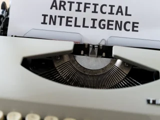 Typewriter with paper reading artificial intelligence