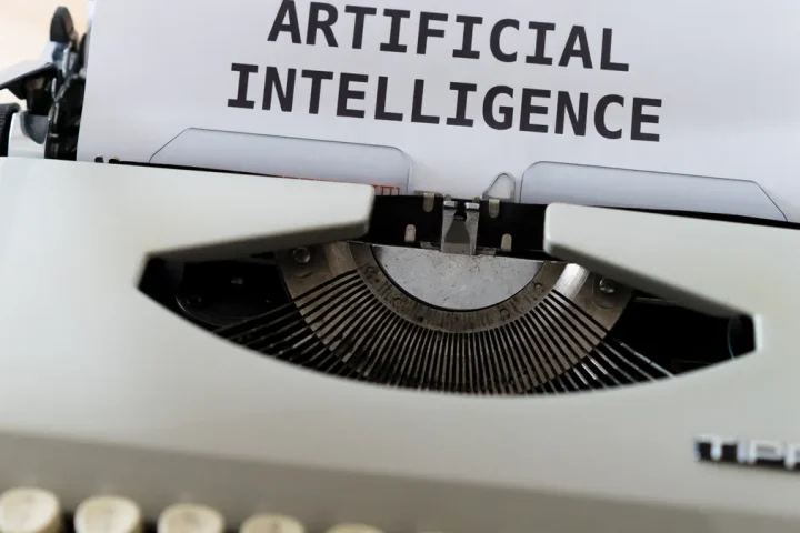 Typewriter with paper reading artificial intelligence